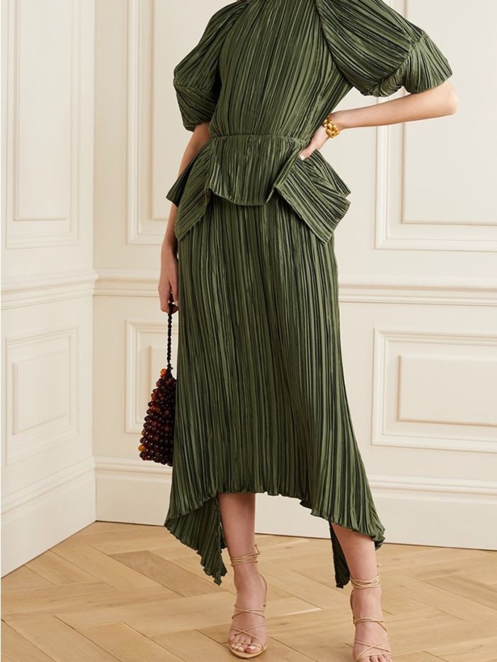 cult gaia Olive Green Pleated High-Low Skirt